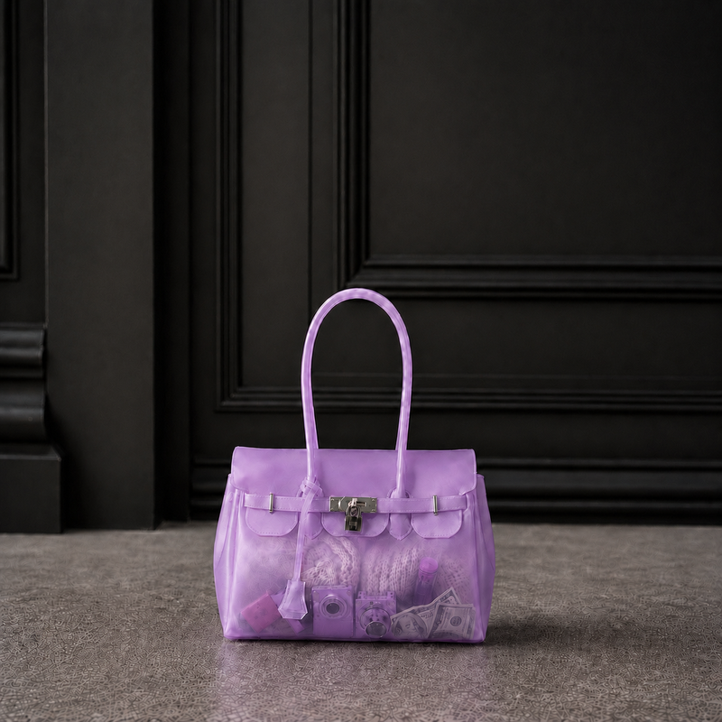 Mini Sac Jelly Firkin Lavender — Petit sac à main TPU transparent mauve lavande
