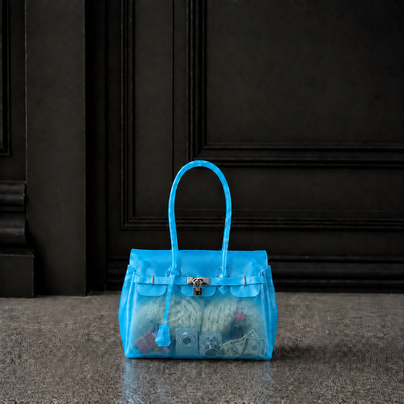 Mini Sac Jelly Firkin Lagoon — Petit sac à main TPU transparent bleu lagon
